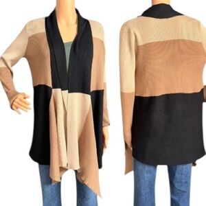 Magaschoni Women’s Color Block Asymmetrical Open Knit Cardigan ~ Size L ~ NWT